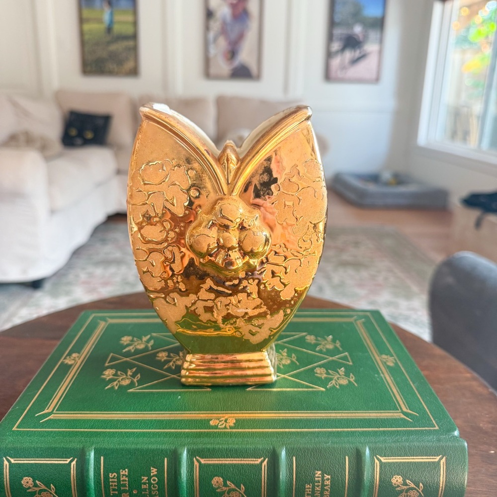 Vintage Decor Savoy Fine China 24K Gold Figural Vase Planter 6" MCM Shelf Decor